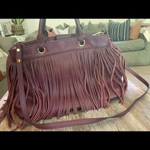 Milly Fringe Essex Tote bag purse wine